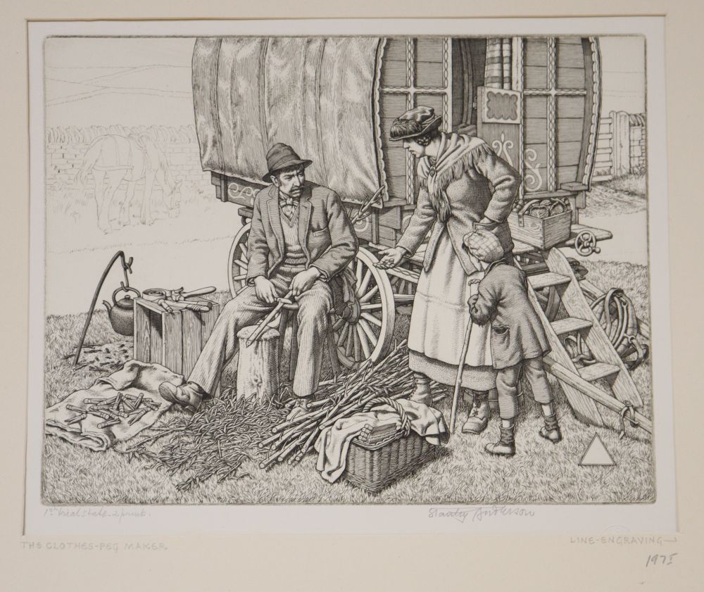 Stanley Anderson, line engraving, The Clothes Peg Maker, signed in pencil and inscribed 1st Trial State to Print, 17 x 22.5cm, unfram